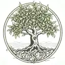olive tree with roots tattoo design idea