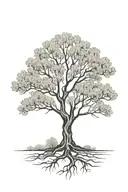 black and white  olive tree on hill with roots tattoo design idea