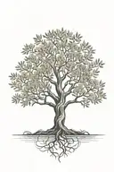 black and white  olive tree on hill with roots tattoo design idea