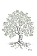 fine line olive tree with roots asymmetrical   tattoo design idea