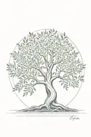 fine line olive tree with roots asymmetrical   tattoo design idea