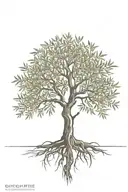 simple olive tree with roots tattoo design idea