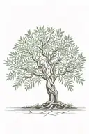 fine line olive tree with roots asymmetrical   tattoo design idea