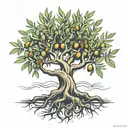 olive tree with roots tattoo design idea
