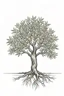 black and white  olive tree with roots tattoo design idea