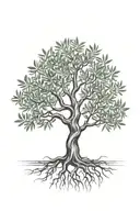 black and white  olive tree with roots tattoo design idea