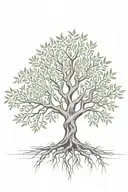 asymmetrical olive tree with roots reaching deep tattoo design idea
