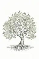 asymmetrical olive tree with roots reaching deep tattoo design idea