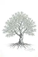 fine line olive tree with roots asymmetrical   tattoo design idea