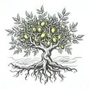 olive tree with roots tattoo design idea