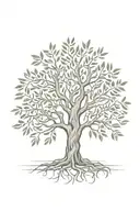 asymmetrical olive tree with deep roots tattoo design idea