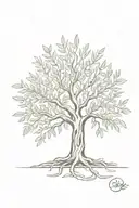asymmetrical olive tree with roots tattoo design idea