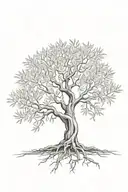 asymmetrical olive tree with roots tattoo design idea