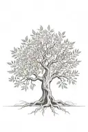 asymmetrical olive tree with roots tattoo design idea