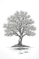 black and white  olive tree on hill  tattoo design idea