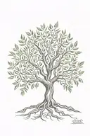 asymmetrical olive tree with roots tattoo design idea