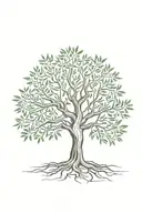 asymmetrical olive tree with roots tattoo design idea