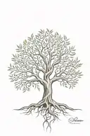 asymmetrical olive tree with roots tattoo design idea