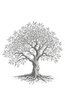 fine line olive tree with roots asymmetrical   tattoo design idea