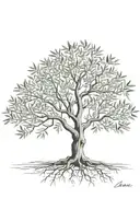 fine line olive tree with roots asymmetrical   tattoo design idea
