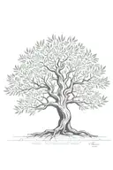 fine line olive tree with roots asymmetrical   tattoo design idea