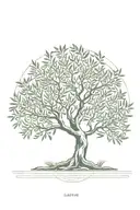 fine line olive tree with roots asymmetrical   tattoo design idea
