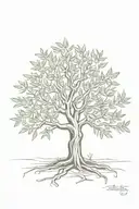 asymmetrical olive tree with roots tattoo design idea