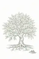 asymmetrical olive tree with roots tattoo design idea