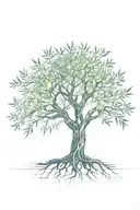 fine line olive tree with roots asymmetrical   tattoo design idea