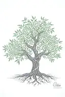 fine line olive tree with roots asymmetrical   tattoo design idea