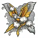 tear drops coming from a cloud with wings flying tattoo design idea