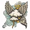 tear drops coming from a cloud with wings flying tattoo design idea
