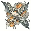 tear drops coming from a cloud with wings flying tattoo design idea