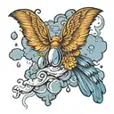tear drops coming from a cloud with wings flying tattoo design idea