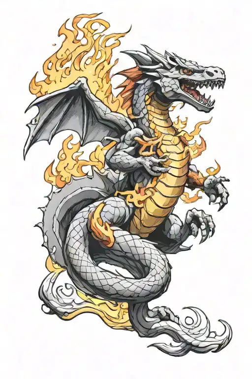 charzard breathing fire fighting goku tattoo design idea