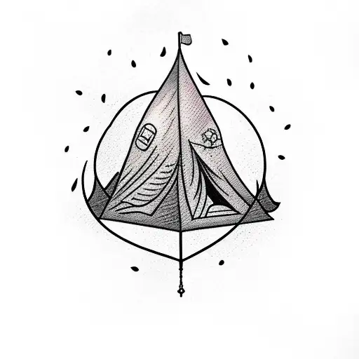 tent, bonfire, forest. tattoo design idea