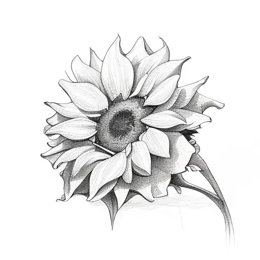 bouquet of a sunflower, a rose, a hydrangea, a tulip and an an orchid tattoo design idea
