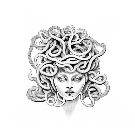 Medusa surrounded by lines of code tattoo design idea
