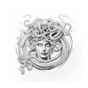 Medusa surrounded by lines of code tattoo design idea