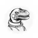 A dog wearing an astronaut helmet while having on leash an small velociraptor  tattoo design idea