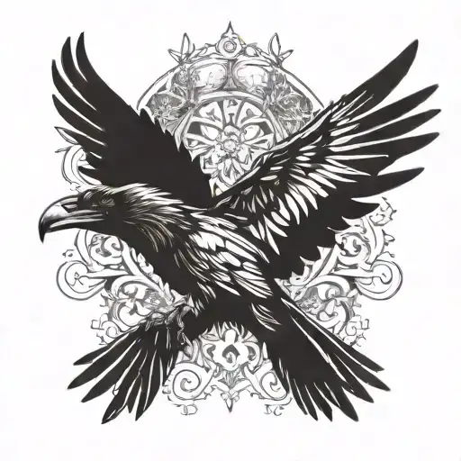 raven with outstretched wings tattoo design idea
