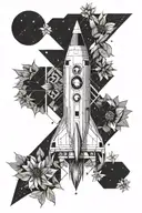 Rocket, cornflower, space tattoo design idea