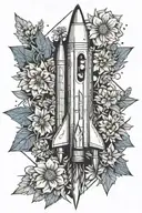 Rocket, cornflower tattoo design idea
