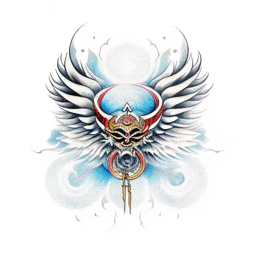 golden cross with wings half demon half angel tattoo design idea