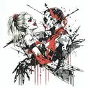 the creation of adam but trash polka, replace god with original harley quinn and replace adam with modern harley quinn tattoo design idea