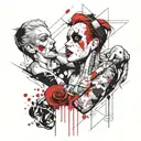 the creation of adam but trash polka, replace god with original harley quinn and replace adam with modern harley quinn tattoo design idea