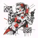 the creation of adam but trash polka, replace god with original harley quinn and replace adam with modern harley quinn tattoo design idea