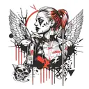 the creation of adam but trash polka, replace god with original harley quinn and replace adam with modern harley quinn tattoo design idea