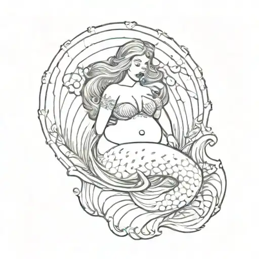 chubby mermaid sitting in a scallop shell tattoo tattoo design idea