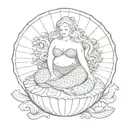 chubby mermaid sitting in a scallop shell tattoo tattoo design idea